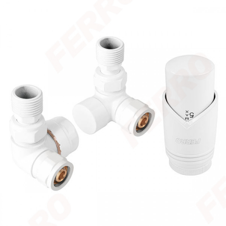 Radiatoare/Calorifere - Set robineti radiator FERRO axiali cu cap GT31 termostatic, alb