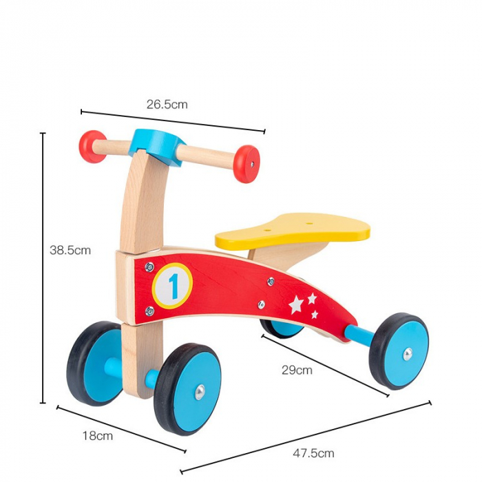 Tricicleta din lemn fara pedale, multicolor [5]