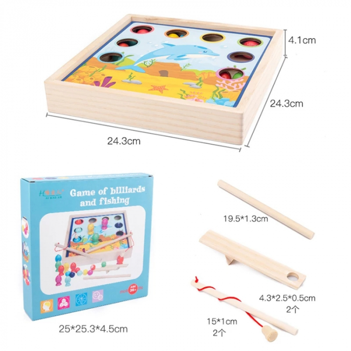 Joc 3 in 1 din lemn Pescuit, Biliard si Pinball [6]