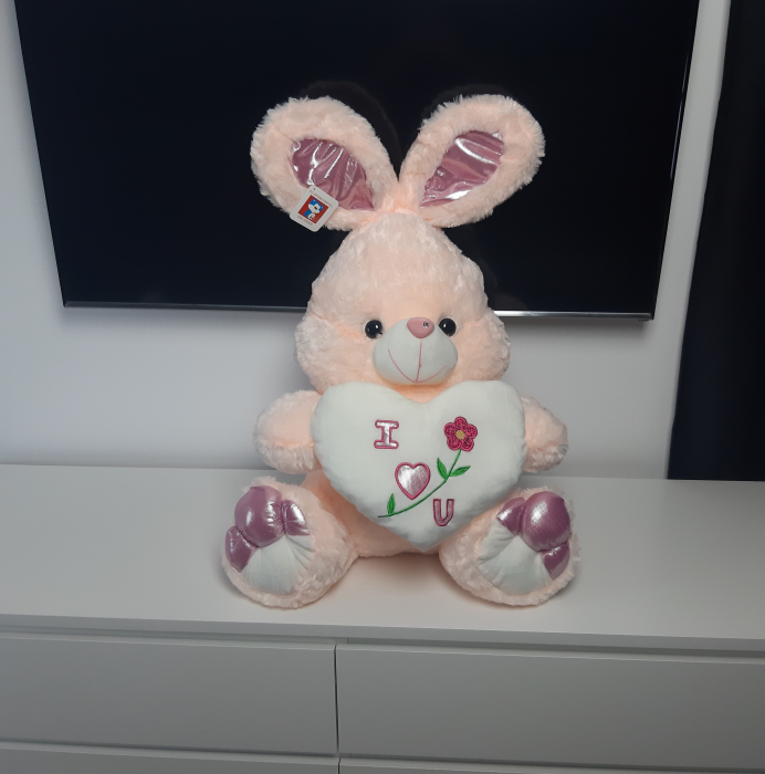 Iepuras de plus cu Inima, 75 cm, Roz, Toyska [2]