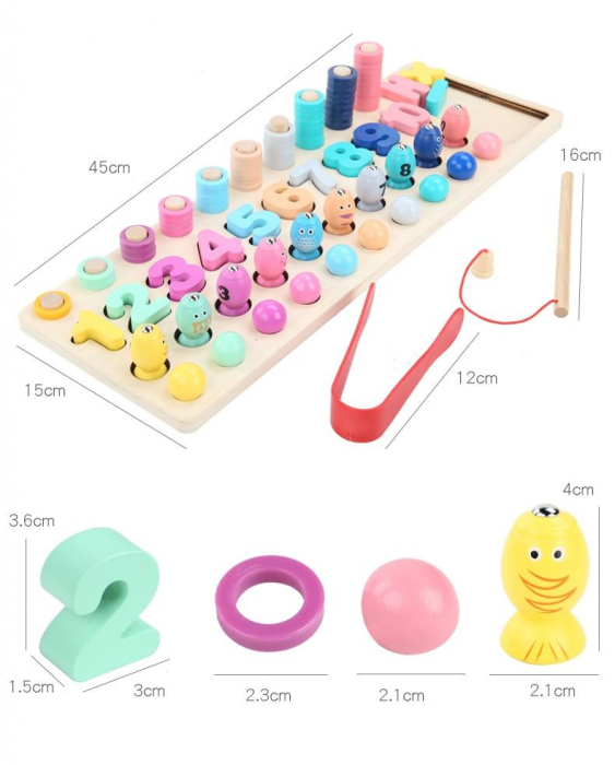 Jucarie 4 in 1 cu turnuri, cercuri, cifre, pescuit si bile [6]