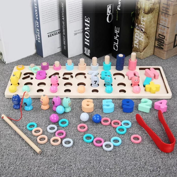 Jucarie 4 in 1 cu turnuri, cercuri, cifre, pescuit si bile [4]