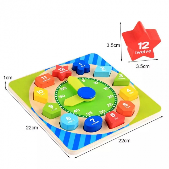 Ceas Montessori 2 in 1 cu forme geometrice de snuruit si insirat [4]