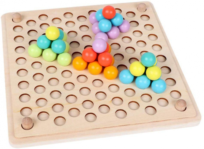 Joc Montessori de indemanare si asociere culori cu bile din lemn, multicolor [3]