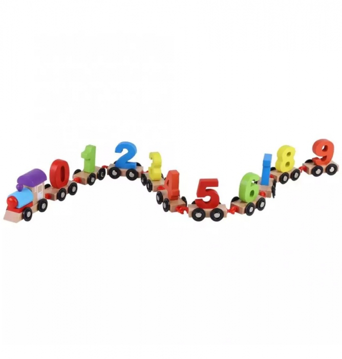 Tren din lemn cu vagoane cifre de la 0 la 9, multicolor [2]
