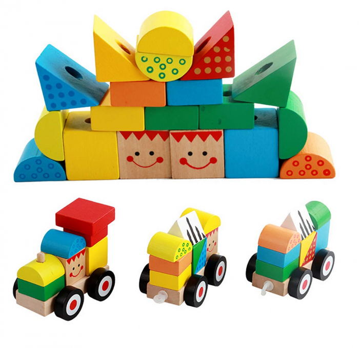 Trenulet lemn Montessori stivuire cuburi, Toyska [5]