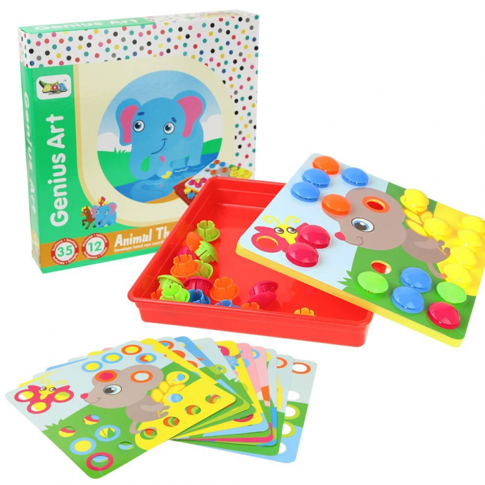 Joc creativ mozaic Genius Art, Animale, 12 cartonase, 35 de butoni, Toyska [2]