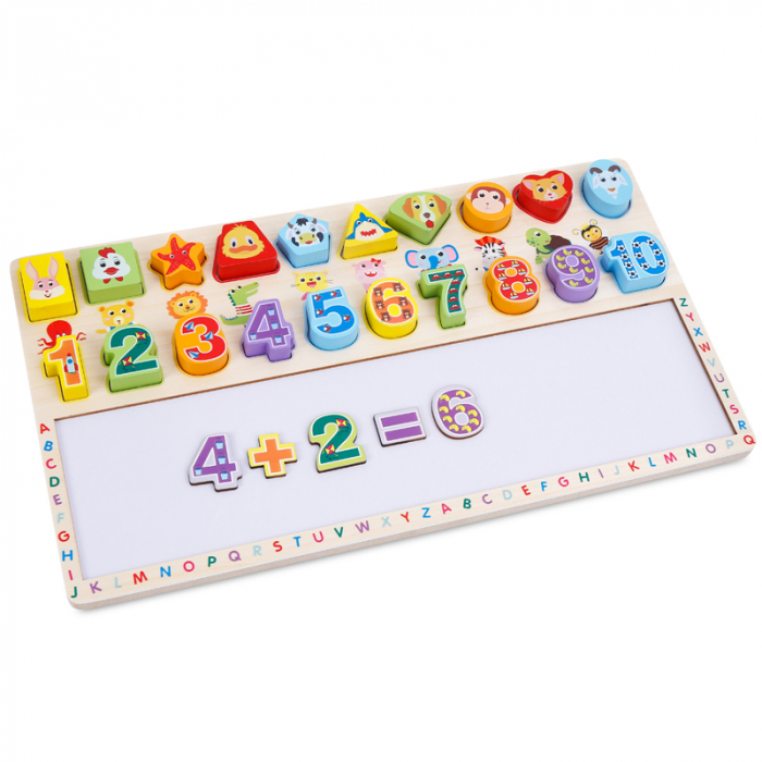 Tabla educativa Montessori 3 in 1 cu Cifre si Forme, 40 x 23 cm, multicolor [3]