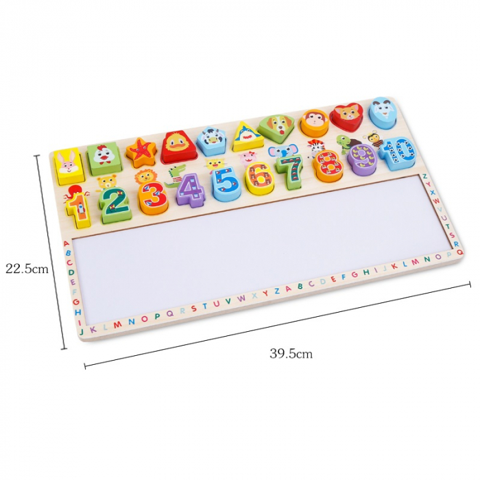 Tabla educativa Montessori 3 in 1 cu Cifre si Forme, 40 x 23 cm, multicolor [4]