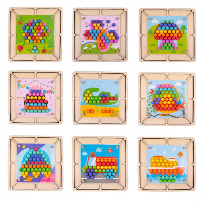 Joc Mozaic cu bile din lemn, indemanare si asociere culori, Toyska [5]