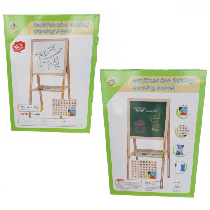 Tabla educativa reglabila din lemn, 3 in 1 sevalet, 71x51, Toyska [3]