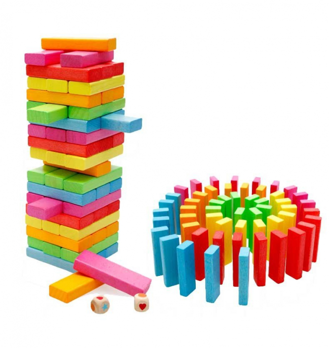 Cuburi Lemn Jenga Turnul Instabil Colorate, 48 piese, multicolor [1]
