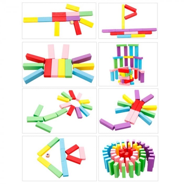 Cuburi Lemn Jenga Turnul Instabil Colorate, 48 piese, multicolor [3]