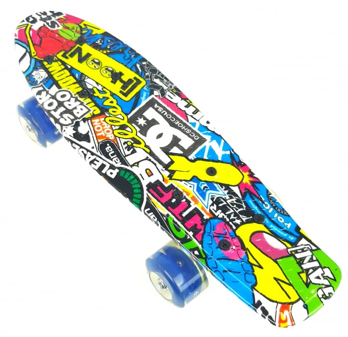 Penny Board Graffiti cu roti luminoase LED, 42 cm, Albastru, Toyska [2]