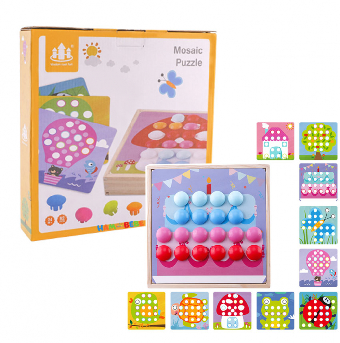 Joc mozaic lemn Wisdom Cool, 10 planse, 50 de butoni, galben [4]