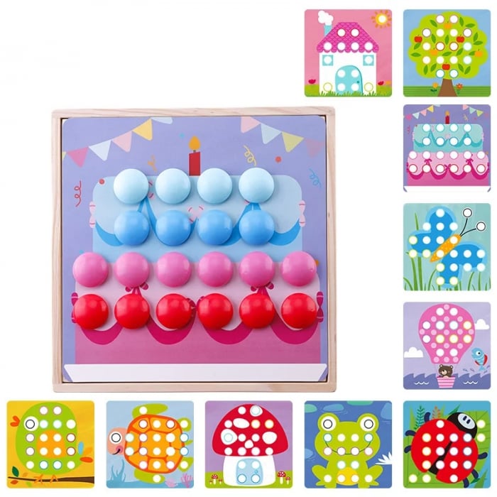 Joc mozaic lemn Wisdom Cool, 10 planse, 50 de butoni, galben [3]