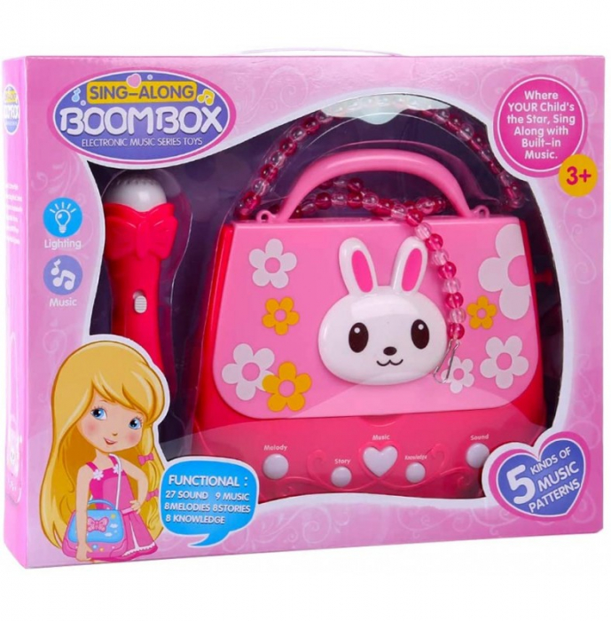 Microfon de jucarie portabil cu gentuta Boombox, roz [3]