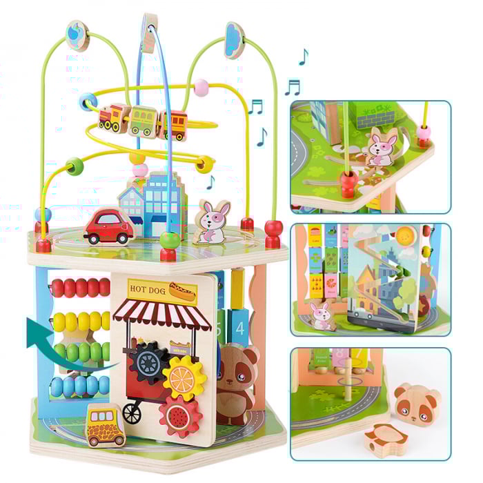 Cub educativ din lemn City Tour cu muzica, 41.5 x 29.5 cm, multicolor [2]