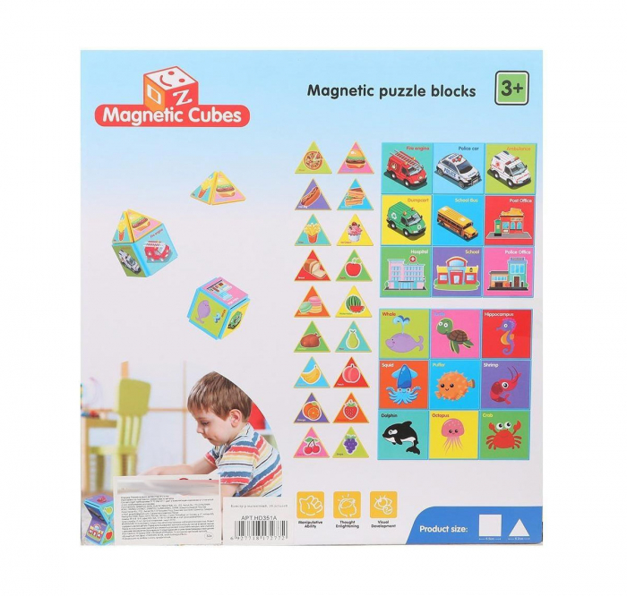 Joc constructiI magnetice si puzzle Magnetic Cubes, 18 piese, multicolor [3]