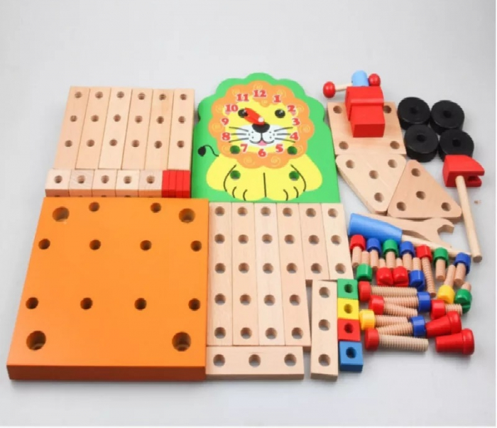 Scaun Montessori din lemn cu diferite modele de asamblare, multicolor [3]