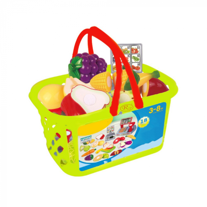 Set jucarii pentru copii cos cu fructe si legume de taiat, Super Market, 18 piese [1]
