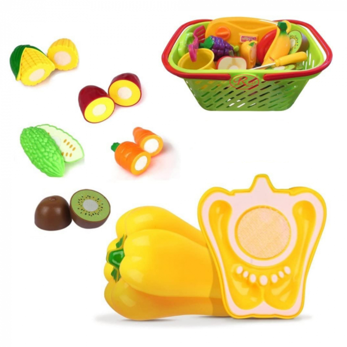 Set jucarii pentru copii cos cu fructe si legume de taiat, Super Market, 20 piese [2]