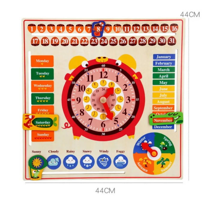 Jucarie educativa din lemn Montessori ,calendar, ceas, anotimpuri, lunile anului, Multicolor [3]