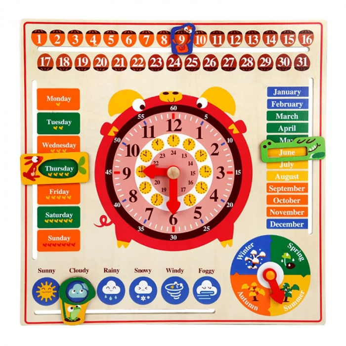 Jucarie educativa din lemn Montessori ,calendar, ceas, anotimpuri, lunile anului, Multicolor [3]