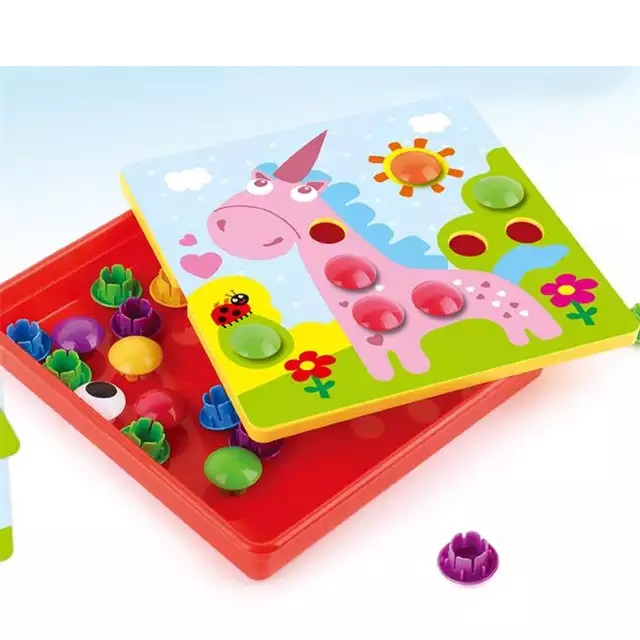 Joc educativ tip mozaic Button Idea, 12 cartonase, 46 de butoni, multicolor [4]