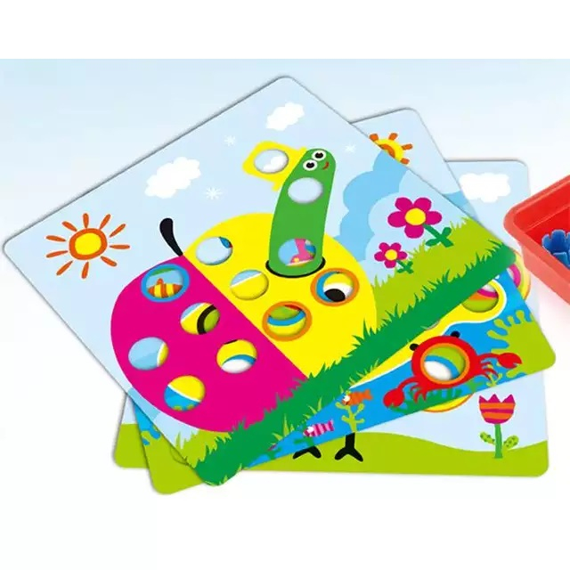 Joc educativ tip mozaic Button Idea, 12 cartonase, 46 de butoni, multicolor [2]