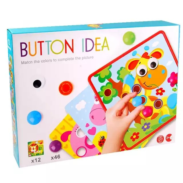 Joc educativ tip mozaic Button Idea, 12 cartonase, 46 de butoni, multicolor [1]
