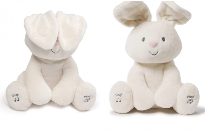 Iepuras de plus Cucu-Bau, Peek a boo, melodie in limba Romana, 26 cm, alb [4]