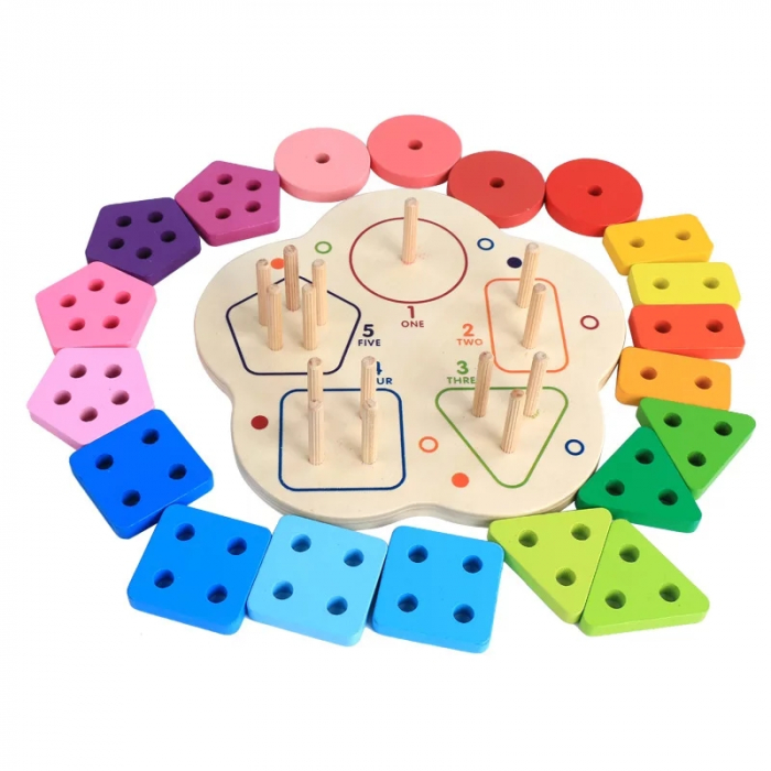 Sortator Montessori 5 coloane forme geometrice si cifre, multicolor [4]