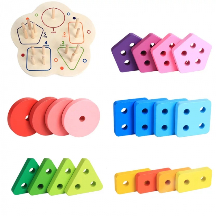 Sortator Montessori 5 coloane forme geometrice si cifre, multicolor [3]