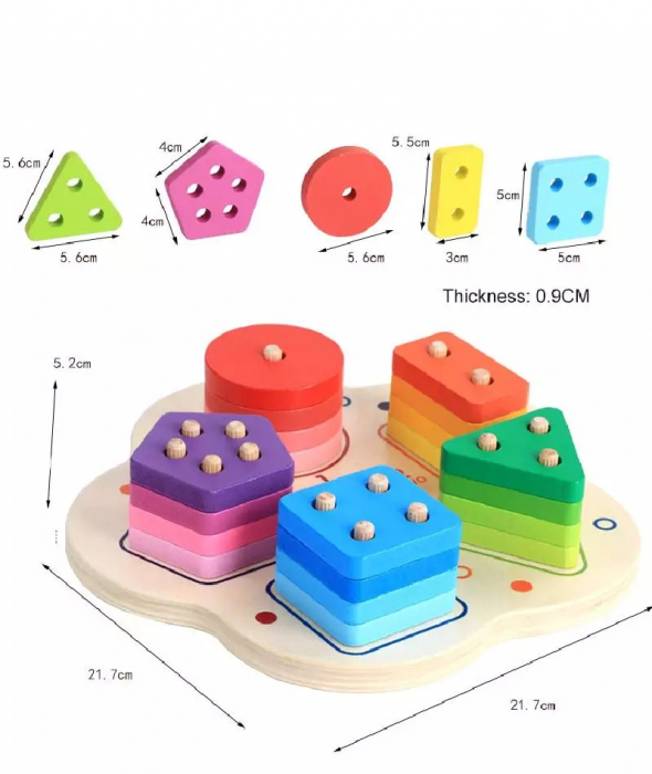 Sortator Montessori 5 coloane forme geometrice si cifre, multicolor [2]
