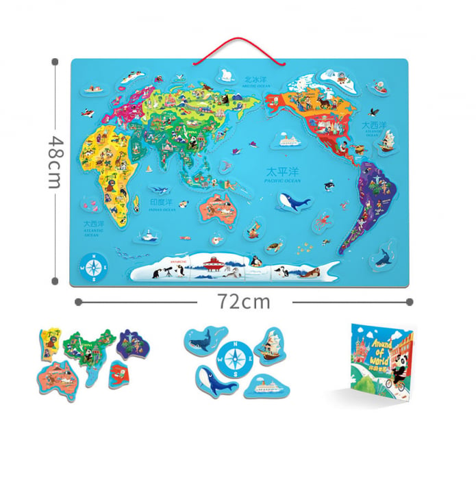 Joc educativ Harta Lumii magnetica, 72x48 cm, multicolor [1]