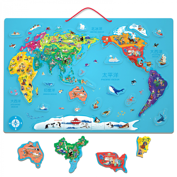Joc educativ Harta Lumii magnetica, 72x48 cm, multicolor [5]