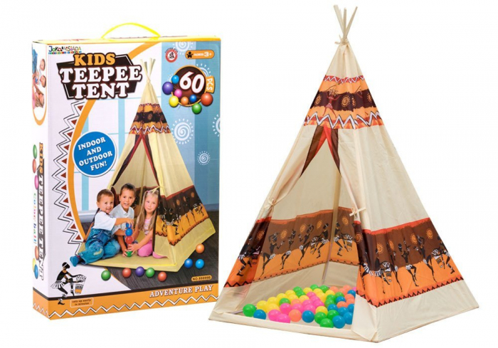 Cort copii stil indian Teepee Tent, include 60 bile, multicolor [1]