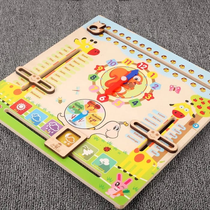 Jucarie educativa din lemn Montessori ,calendar, ceas, anotimpuri lunile anului, multicolor [3]