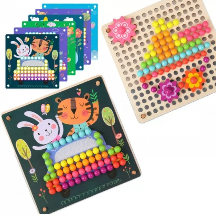 Joc Educativ de creatie Fun Mushroom din lemn cu pini peg, multicolor, 89 piese [5]