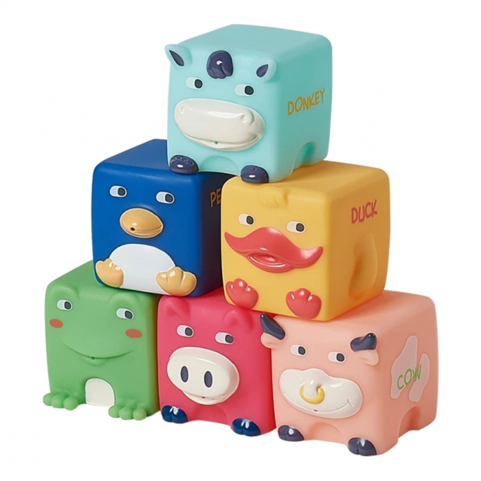 Set 6 cuburi moi pentru bebelusi, animale Domestice, multicolor [1]