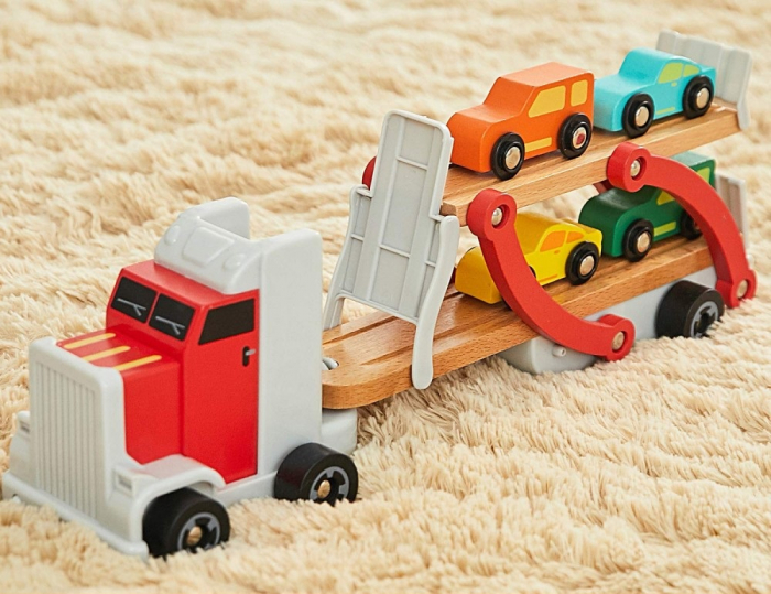 Camion din lemn cu platforma si masinute Top Bright, multicolor [7]