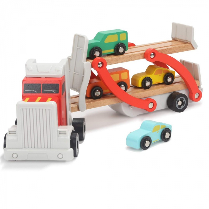Camion din lemn cu platforma si masinute Top Bright, multicolor [6]