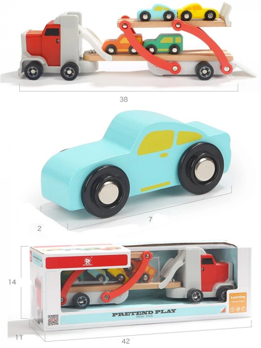 Camion din lemn cu platforma si masinute Top Bright, multicolor [2]