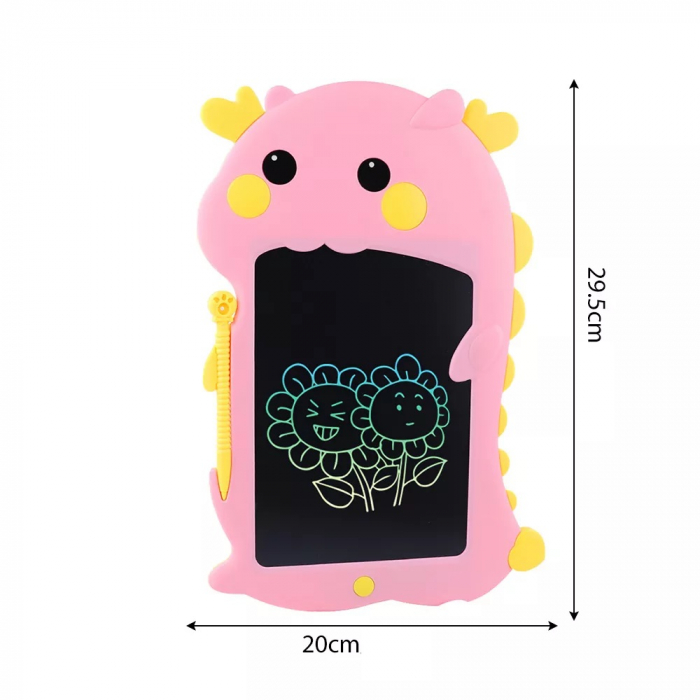 Tableta grafica LCD Dinozaur pentru notite si desene cu stergere automata 8 Inch, roz [2]
