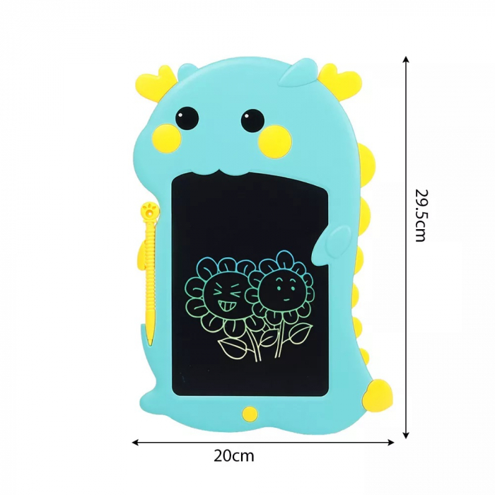 Tableta grafica LCD Dinozaur pentru notite si desene cu stergere automata 8 Inch, albastru [4]