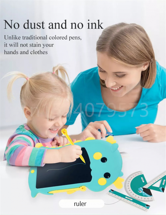 Tableta grafica LCD Dinozaur pentru notite si desene cu stergere automata 8 Inch, albastru [3]