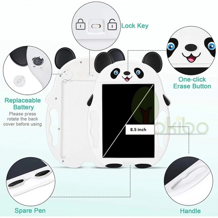 Tableta grafica LCD Urs Panda pentru notite si desene cu stergere automata 8.5 Inch, alb [2]
