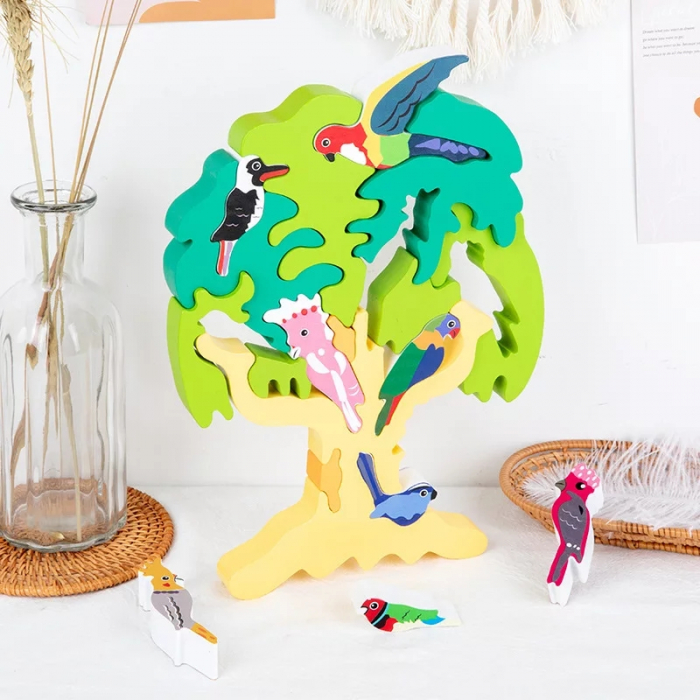Joc puzzle 3D din lemn Copacul cu pasari, 18 piese, multicolor [3]