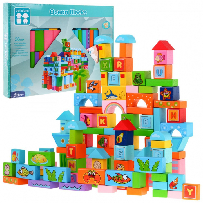 Set cuburi de construit din lemn, 100 piese, Ocean Blocks [5]